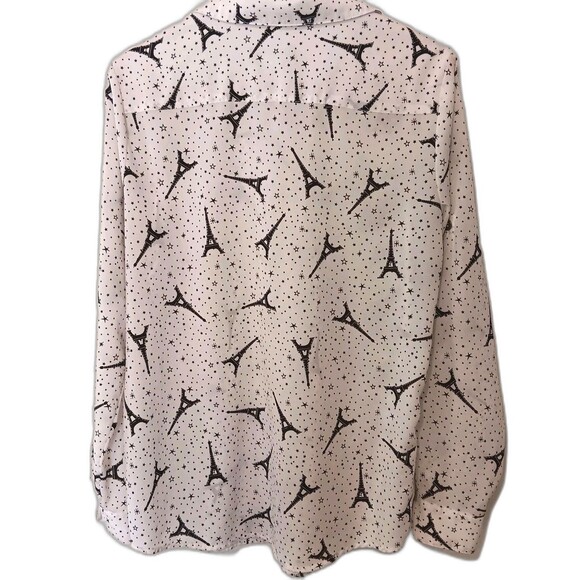 Karl Lagerfeld Paris Blouse Sz M Eiffel Tower Stars Print Button Front - Picture 7 of 15